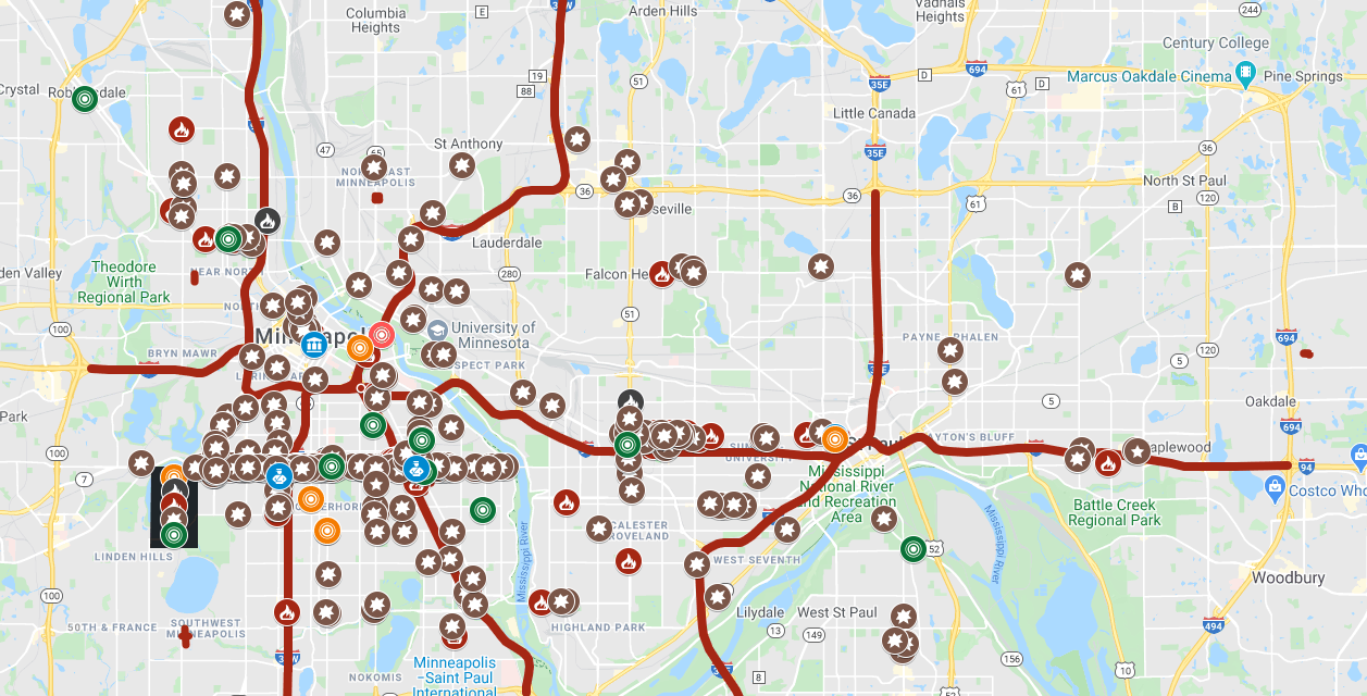 Minneapolis St Paul Minnesota Protests and Riots Map